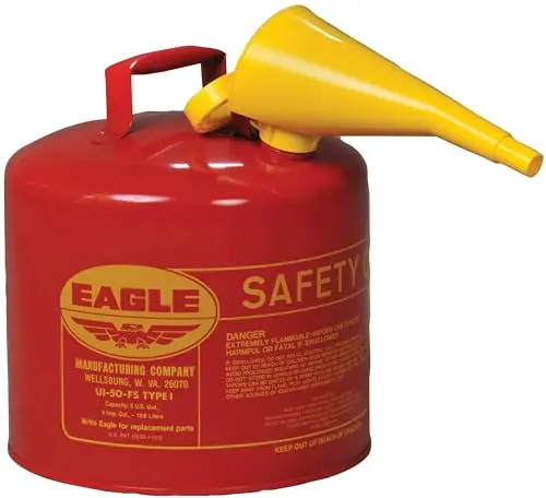 Eagle 5 gallon metal gas can with flame arrester and self-closing lid