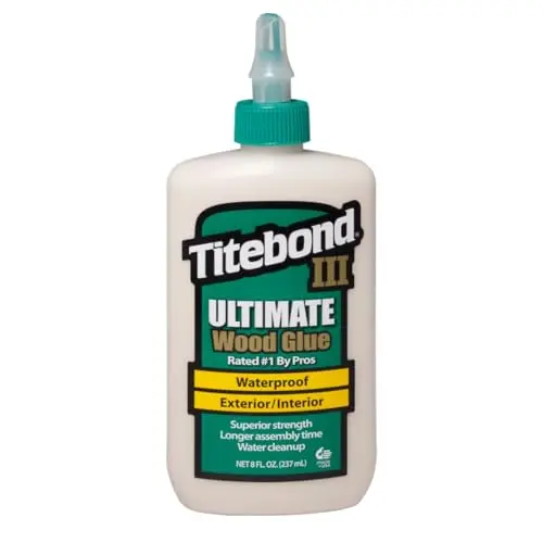 Titebond III Ultimate Wood Glue bottle showing tan colored adhesive