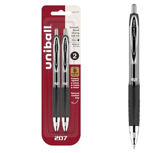 Uni-Ball 207 security pen with black ink and retractable design