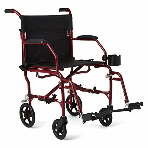 Medline Ultra Lightweight Transport Wheelchair folded and unfolded