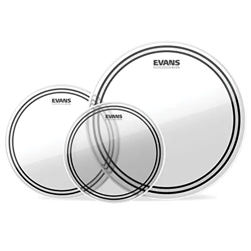 Evans EC2S Clear tom pack showing three drum heads for rock configuration