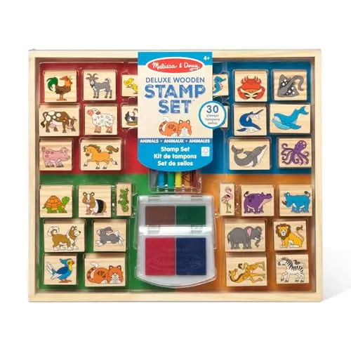 Melissa & Doug wooden animal stamp set with markers and ink pads