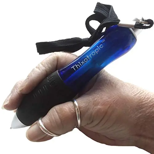 Thixotropic big fat blue pen with wide rubber grip for arthritis