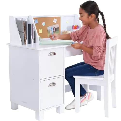 KidKraft wooden study desk with chair, bulletin board and cabinets