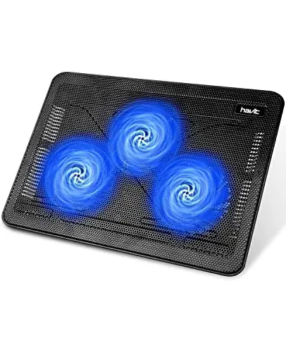 havit slim black and blue laptop cooling pad with three quiet fans