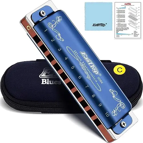 East top professional harmonica in key of C with blue case
