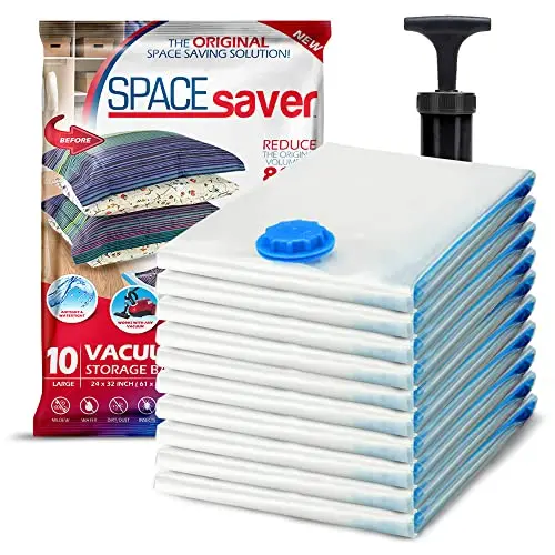 Spacesaver vacuum storage bags set with hand pump for blankets and comforters