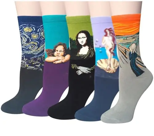 Chalier women's art socks with famous painting prints in five different designs