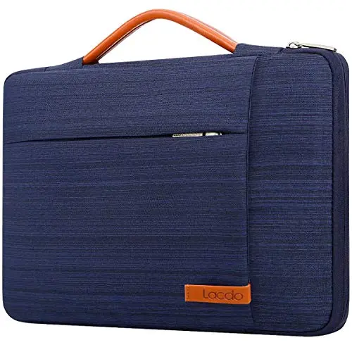Lacdo blue laptop sleeve with multiple pockets and handle