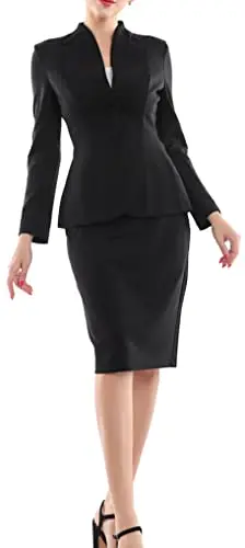 Marycrafts women's blazer and pencil skirt suit set in black