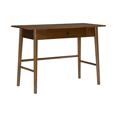 LINON Melissa Mid Century Walnut Desk with drawer in warm walnut finish