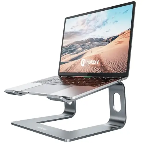 Nulaxy grey aluminum laptop stand showing detachable components and ventilation