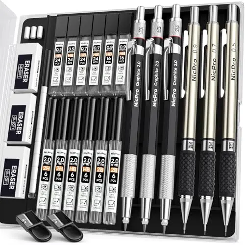 Nicpro mechanical drafting pencils in various sizes with lead holders
