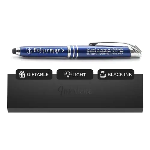 Inkstone Policeman Prayer Gift Pen with engraved design and flashlight