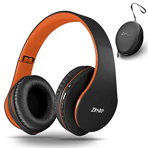 ZIHNIC Bluetooth over-ear headphones in orange and black
