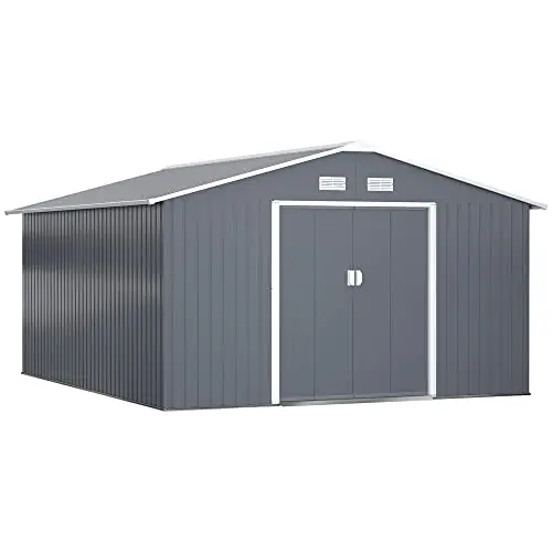 Outsunny large outdoor metal storage shed with foundation kit
