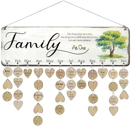 WISIEW wooden family birthday plaque calendar with monthly organization