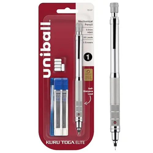 Uniball Kuru Toga Elite mechanical pencil with silver barrel and 0.5mm tip