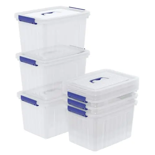 Bringer clear plastic storage boxes with blue handles and latch lids