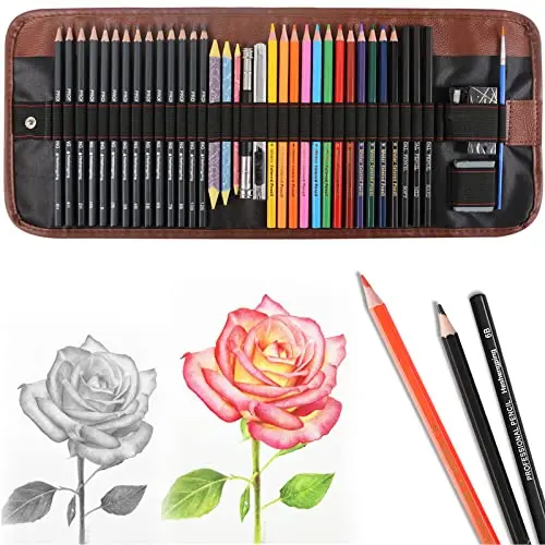 Heshengping complete art set with pencils, charcoal, watercolor pencils and accessories
