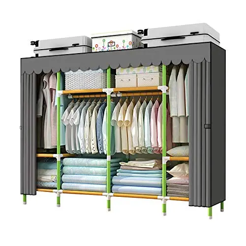 YOUUD portable wardrobe closet with grey cover and hanging rods