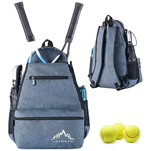 Himal Outdoors tennis backpack with multiple pockets and water bottle holders