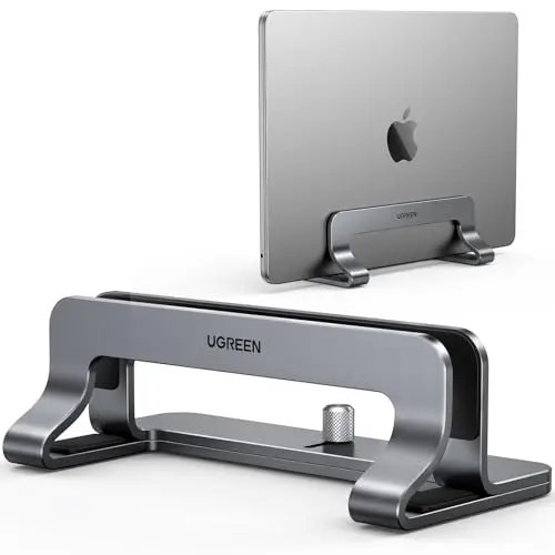 UGREEN vertical laptop stand holding MacBook Air in upright position