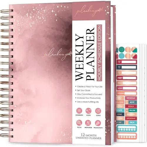 PLANBERRY Large Hourly Schedule Planner in Rose Gold