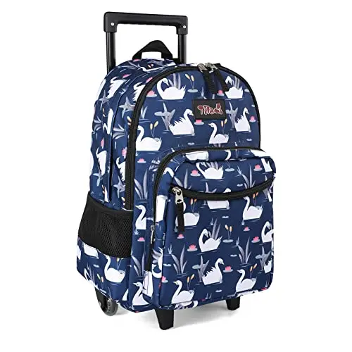 TILAMI swan blue rolling backpack with double handle and quiet wheels