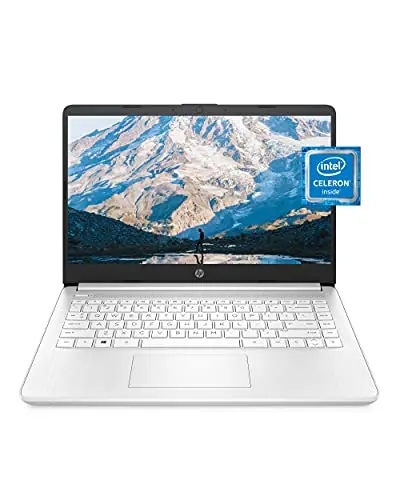 HP 14 laptop with snowflake white color and micro-edge display