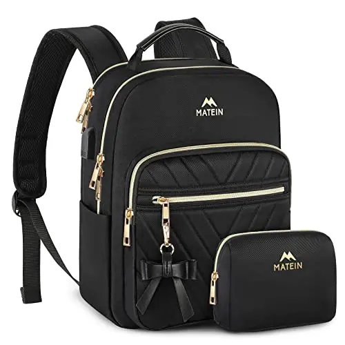 MATEIN mini backpack purse with detachable bow and gold zippers