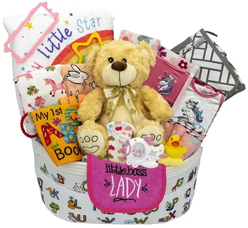 Nikki's Gift Baskets Deluxe New Baby Girl Gift Set in pink theme