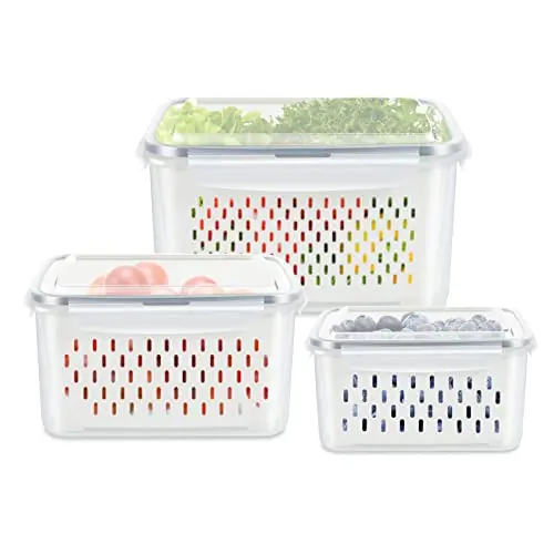 TBMAXS three-piece produce storage containers with drain colanders