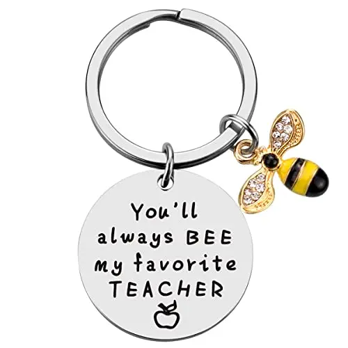 Teacher appreciation keychain with bee and favorite teacher message