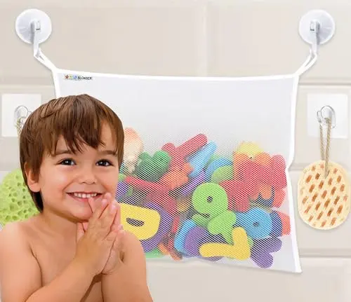 slonser corner bath toy net with suction cups and hooks