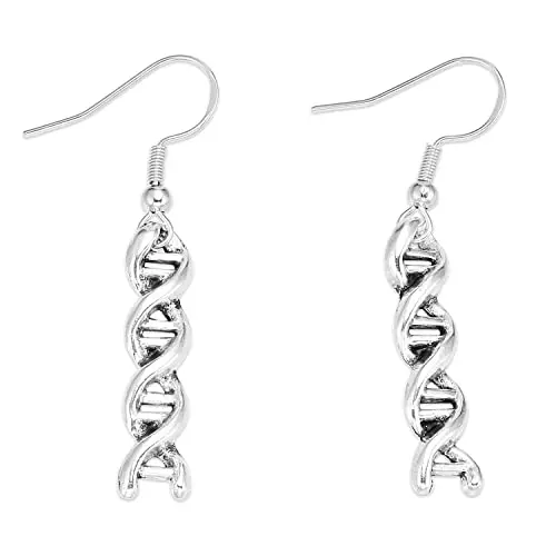 AHAETH biology DNA molecule earrings for women in silver finish