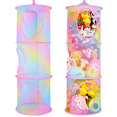 Basumee rainbow multi-tier net for stuffed animal storage