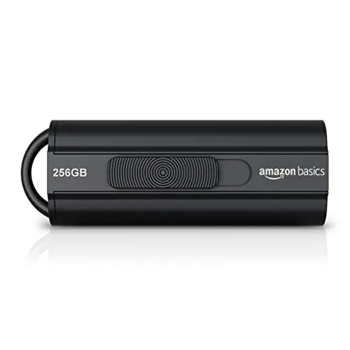 Amazon Basics 256GB USB flash drive in black with retractable design