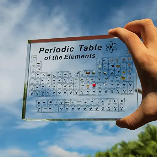 BEWITU acrylic periodic table with real elements inside displayed on a desk