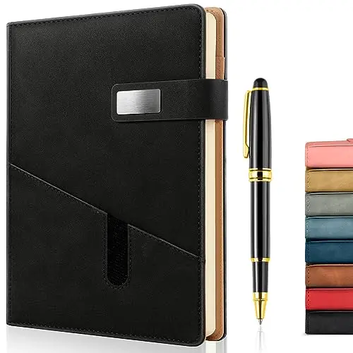 Mousbull black leather journal with included pen