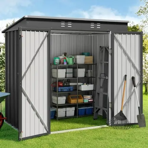 Gizoon 6x4 foot outdoor metal storage shed with double lockable doors and ventilation
