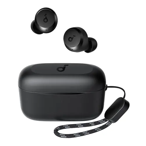 Soundcore A20i true wireless earbuds in black with compact case
