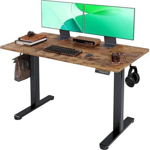 Claiks standing desk with rustic brown desktop