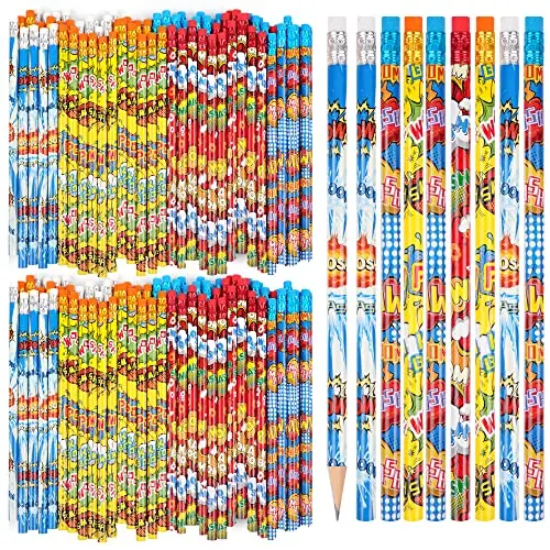Hero Text Pencils with POW SNAP WHAM BANG designs and erasers