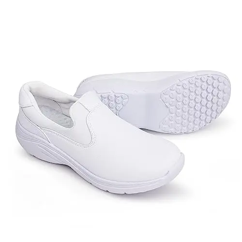 Hawkwell women's slip-on lightweight nursing shoes in white synthetic leather