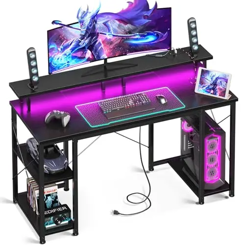 ODK 48 inch gaming desk with LED lights and built-in power outlets