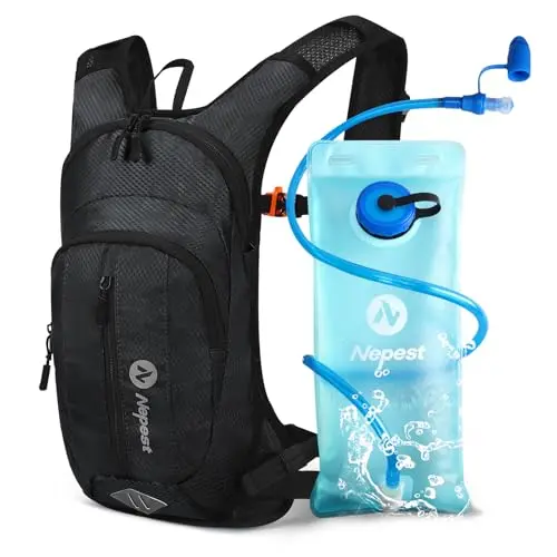 Nepest hydration backpack for men and women with 2L water bladder in black color