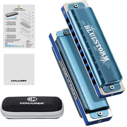 CONJURER blues harmonica in key of C with blue satin finish