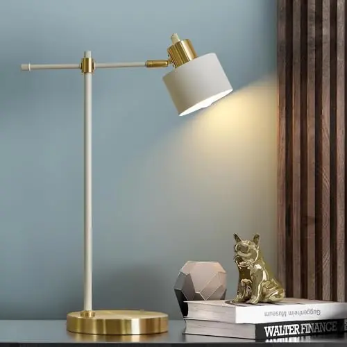 OYEARS industrial-style desk lamp with cream and gold finish