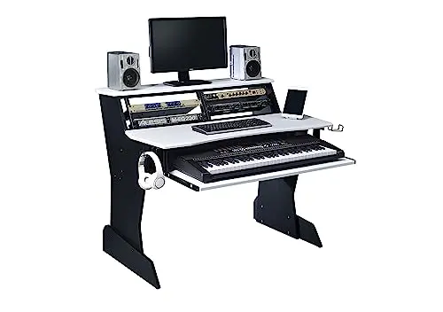 Musiea BE200 series music studio desk with 4U rack and keyboard tray
